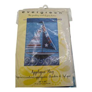 Evergreen Applique Flag 28" X 44" Nautical Sailboat Design Outdoor Decor Star